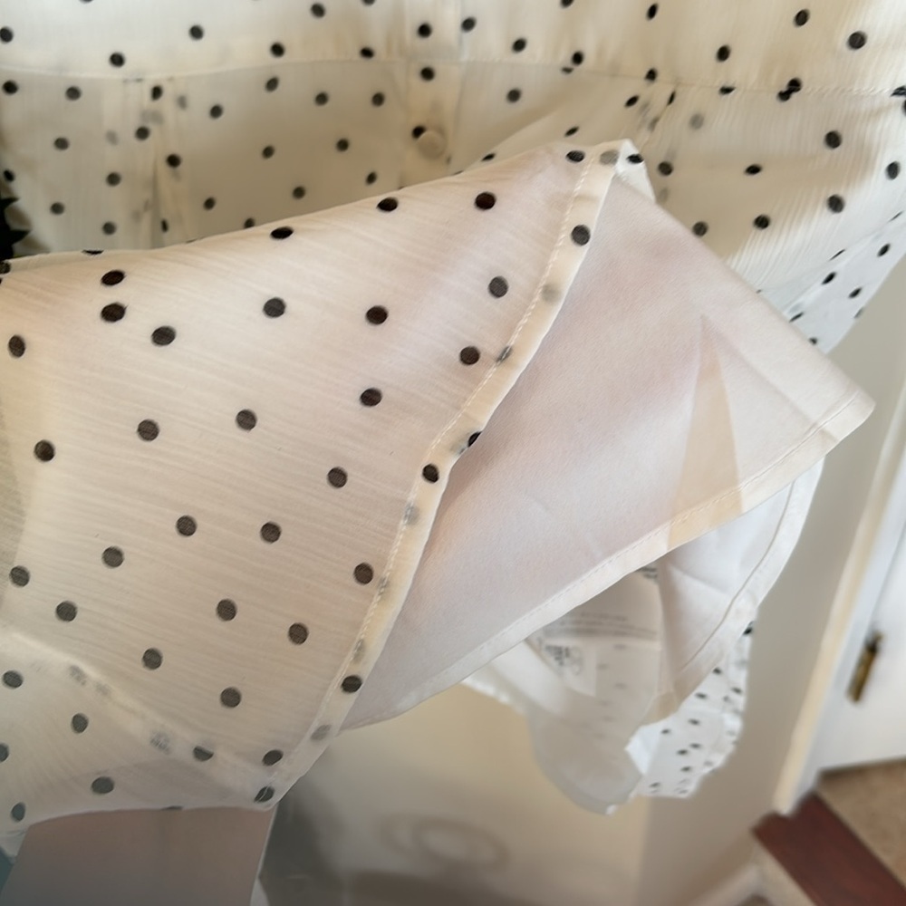 Abercrombie & Fitch White & Black Polka Dot Button Up V-Neck Dress Sheer Lined - Picture 7 of 15